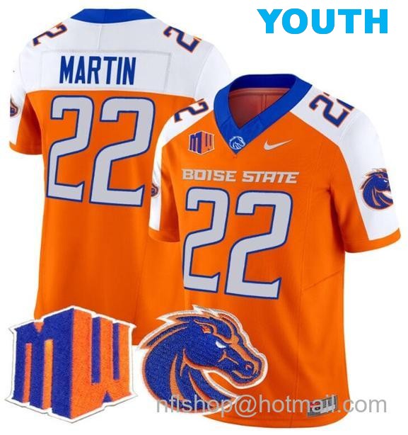 Youth Men's Doug Martin Jersey #22 Boise State Broncos 2024 F.U.S.E. Vapor Limited College Football Stitched Orange Alternate2424