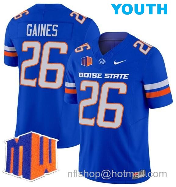 Youth Men's Sire Gaines Jersey #26 Boise State Broncos 2024 F.U.S.E. Vapor Limited College Football Stitched Royal4343