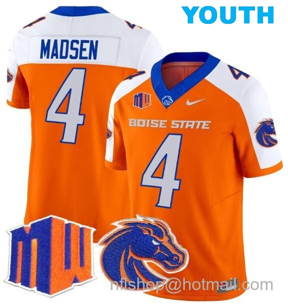 Youth Men's Maddux Madsen Jersey #4 Boise State Broncos 2024 F.U.S.E. Vapor Limited College Football Stitched Orange Alternate3434