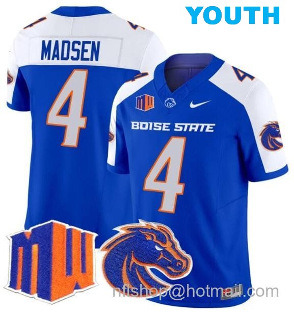 Youth Men's Maddux Madsen Jersey #4 Boise State Broncos 2024 F.U.S.E. Vapor Limited College Football Stitched Royal Alternate3636