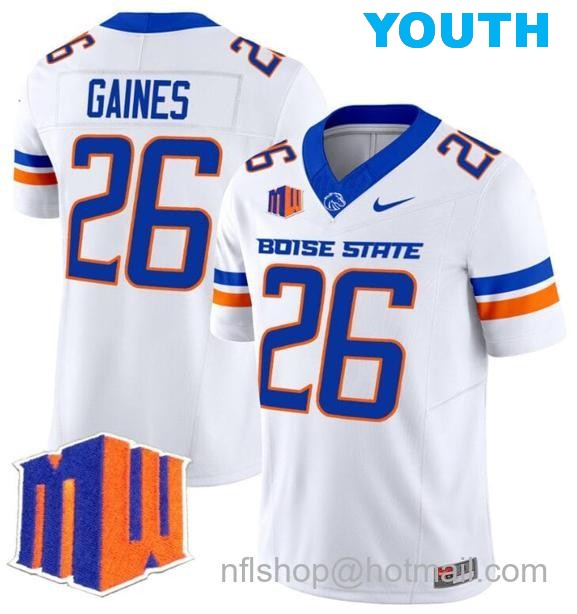 Youth Men's Sire Gaines Jersey #26 Boise State Broncos 2024 F.U.S.E. Vapor Limited College Football Stitched White4444