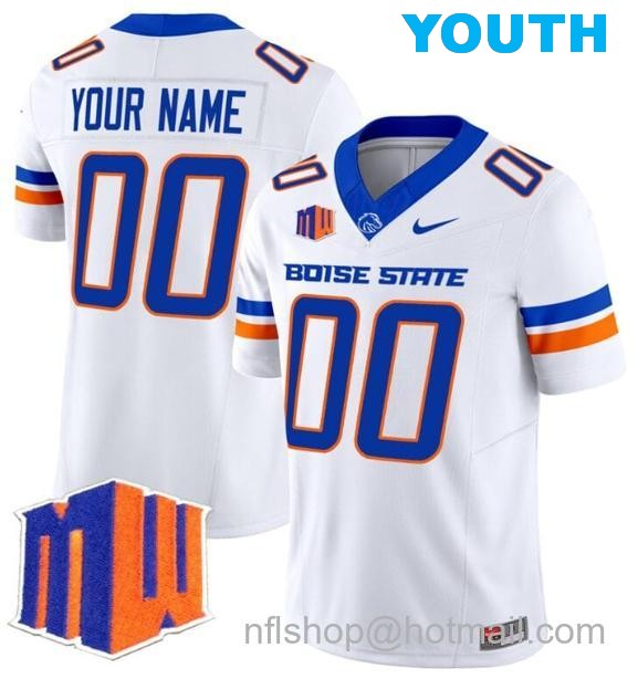 Youth Men's Custom Boise State Broncos Jersey Name and Number 2024 F.U.S.E. Vapor Limited College Football Stitched White2222