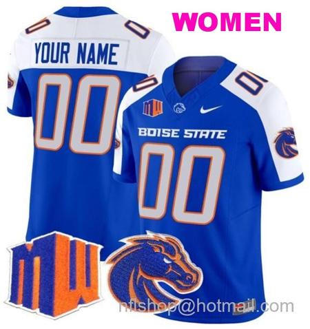 Women's Men's Custom Boise State Broncos Jersey Name and Number 2024 F.U.S.E. Vapor Limited College Football Stitched Royal Alternate2020