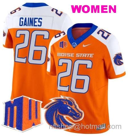 Women's Men's Sire Gaines Jersey #26 Boise State Broncos 2024 F.U.S.E. Vapor Limited College Football Stitched Orange Alternate4040