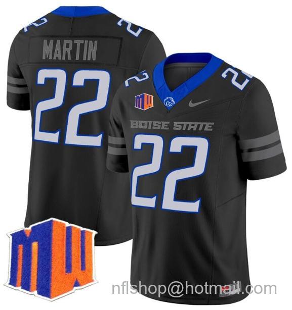 Men's Doug Martin Jersey #22 Boise State Broncos 2024 F.U.S.E. Vapor Limited College Football Stitched Black23