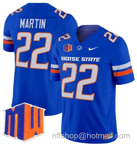 Men's Doug Martin Jersey #22 Boise State Broncos 2024 F.U.S.E. Vapor Limited College Football Stitched Royal27