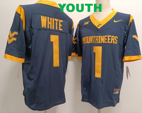 Youth West Virginia Mountaineers #1 Jahiem White Navy F.U.S.E. College Stitched Jersey