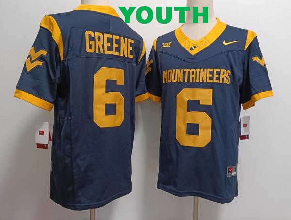 Youth West Virginia Mountaineers #6 Garrett Greene Navy F.U.S.E. College Stitched Jersey