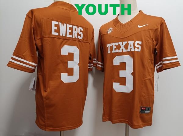 Youth Texas Longhorns #3 Quinn Ewers Orange F.U.S.E. College Stitched Jersey