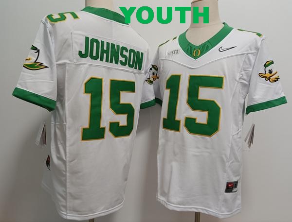 Youth Oregon Ducks #15 Tez Johnson White 2024 Vapor F.U.S.E. Limited College Football Jersey