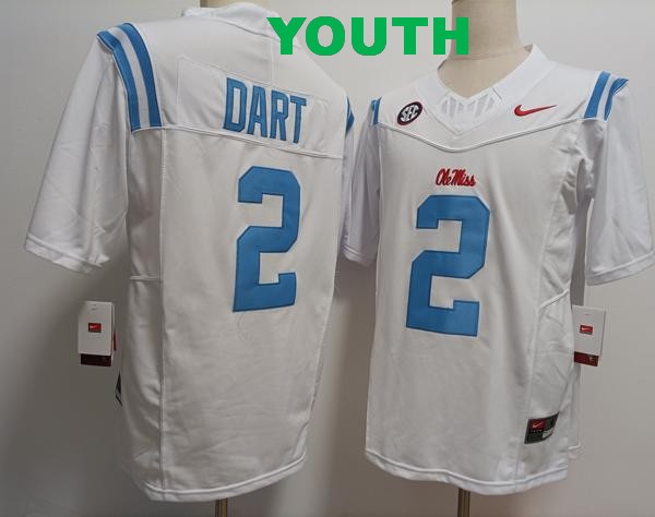 Youth Ole Miss Rebels #2 Jaxson Dart White 2024 Vapor F.U.S.E. Limited Stitched Jersey