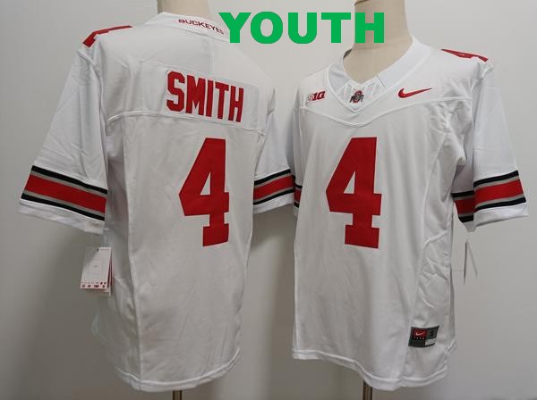 Youth Ohio State Buckeyes #4 Jeremiah Smith White F.U.S.E. College Football Jersey