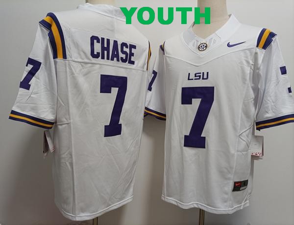 Youth LSU Tigers #7 JaMarr Chase White Vapor F.U.S.E. Limited College Stitched Jersey