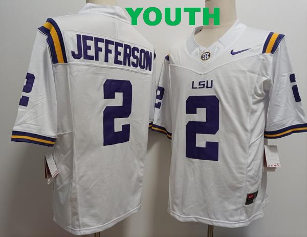 Youth LSU Tigers #2 Justin Jefferson White Vapor F.U.S.E. Limited College Stitched Jersey