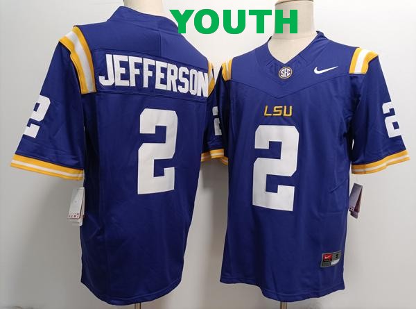 Youth LSU Tigers #2 Justin Jefferson Purple Vapor F.U.S.E. Limited College Stitched Jersey