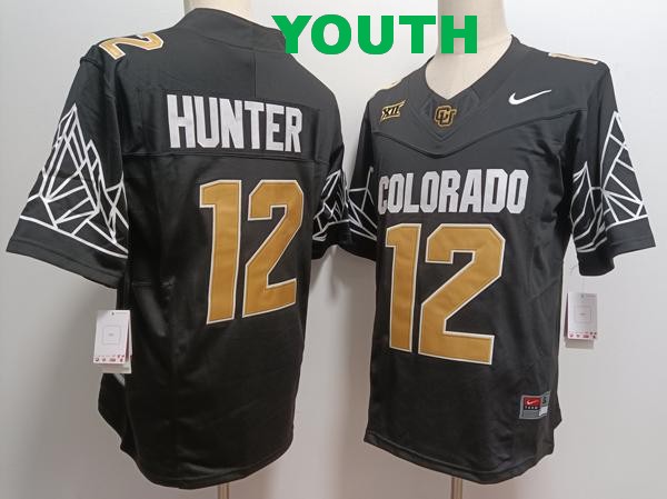 Youth Colorado Buffaloes #12 Travis Hunter Black Gold With XII Patch Vapor F.U.S.E. Limited Vapor Stitched Jersey