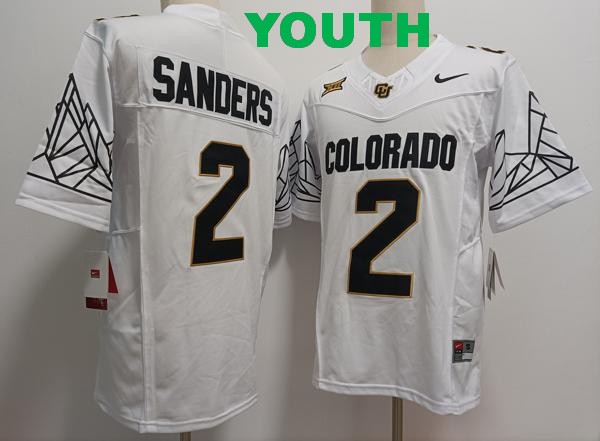 Youth Colorado Buffaloes #2 Shedeur Sanders White Black 2024 Vapor F.U.S.E. Limited College Football Jersey