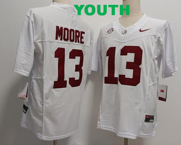 Youth Alabama Crimson Tide #13 Malachi Moore White Vapor F.U.S.E. Limited College Stitched Jersey