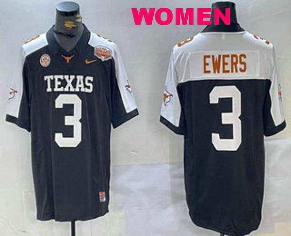 Women's Texas Longhorns #3 Quinn Ewers Black White 100TH F.U.S.E. College Stitched Jersey