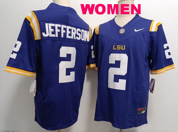 Women's LSU Tigers #2 Justin Jefferson Purple Vapor F.U.S.E. Limited College Stitched Jersey