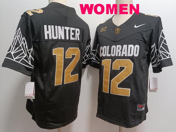 Women's Colorado Buffaloes #12 Travis Hunter Black Gold With XII Patch Vapor F.U.S.E. Limited Vapor Stitched Jersey