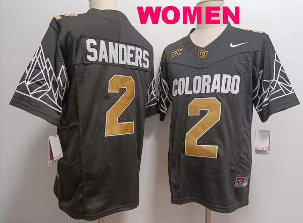 Women's Colorado Buffaloes #2 Shedeur Sanders Black Gold With XII Patch Vapor F.U.S.E. Limited Vapor Stitched Jersey