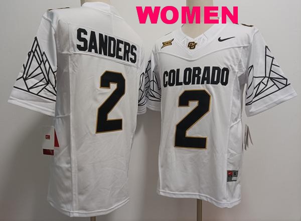 Women's Colorado Buffaloes #2 Shedeur Sanders White Black 2024 Vapor F.U.S.E. Limited College Football Jersey