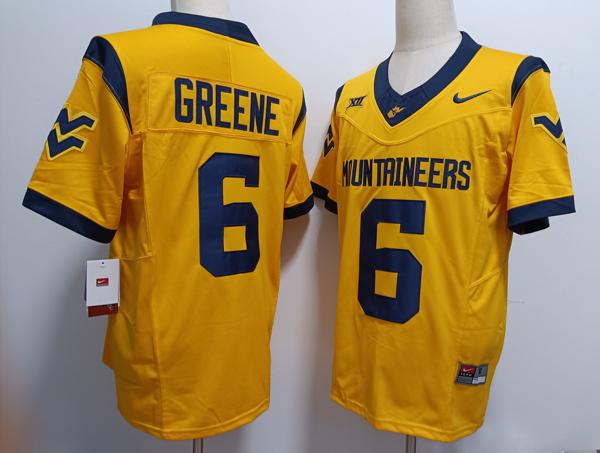 Men's West Virginia Mountaineers #6 Garrett Greene Yellow F.U.S.E. College Stitched Jersey