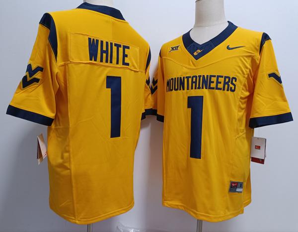 Men's West Virginia Mountaineers #1 Jahiem White Yellow F.U.S.E. College Stitched Jersey