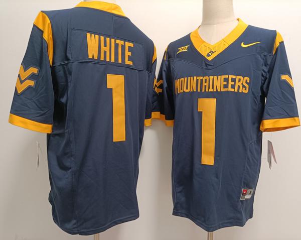 Men's West Virginia Mountaineers #1 Jahiem White Navy F.U.S.E. College Stitched Jersey