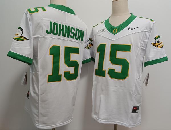 Men's Oregon Ducks #15 Tez Johnson White 2024 Vapor F.U.S.E. Limited College Football Jersey