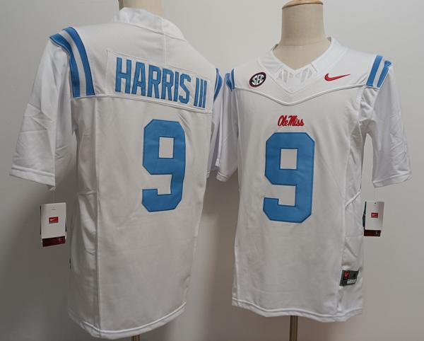 Men's Ole Miss Rebels #9 Tre Harris III White Vapor F.U.S.E. Limited College Stitched Jersey