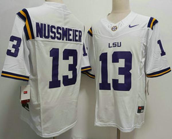 Men's LSU Tigers #13 Garrett Nussmeier White Vapor F.U.S.E. Limited College Stitched Jersey