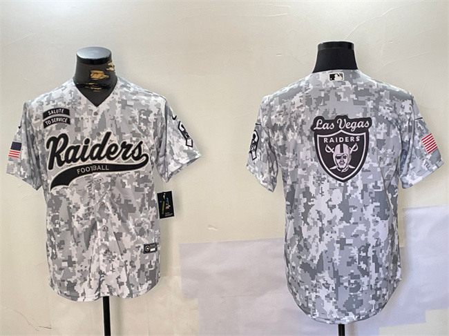 Men's Las Vegas Raiders Team Big Logo 2024 Arctic Camo Salute to Service Stitched Baseball Jersey