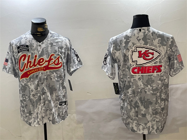 Men's Kansas City Chiefs Team Big Logo 2024 Arctic Camo Salute to Service Stitched Baseball Jersey