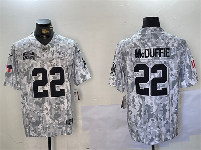 Men's Kansas City Chiefs #22 Trent McDuffie 2024 F.U.S.E Arctic Camo Salute to Service Limited Stitched Football Jersey