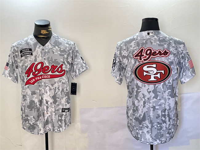 Men's San Francisco 49ers Team Big Logo 2024 Arctic Camo Salute to Service Stitched Baseball Jersey