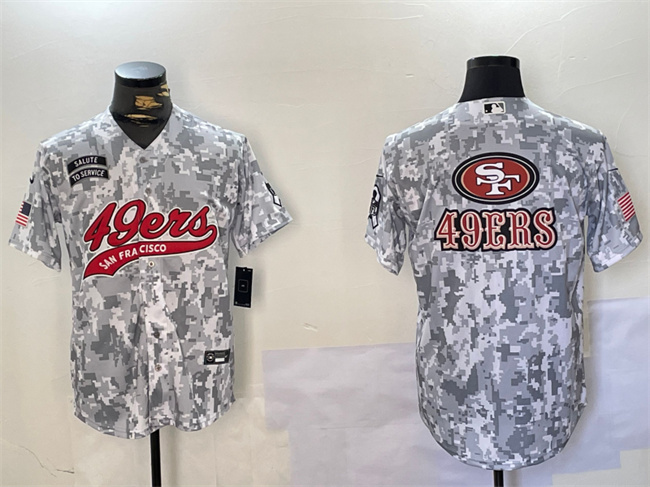 Men's San Francisco 49ers Team Big Logo 2024 Arctic Camo Salute to Service Stitched Baseball Jersey