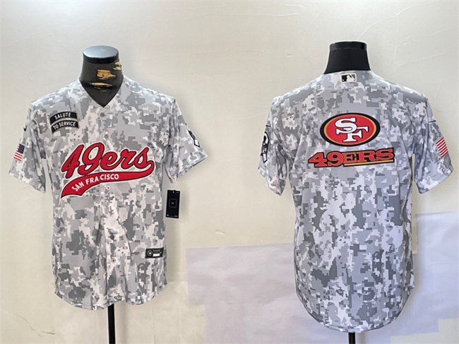 Men's San Francisco 49ers Team Big Logo 2024 Arctic Camo Salute to Service Stitched Baseball Jersey