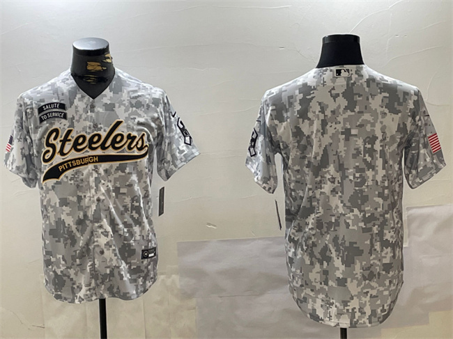 Men's Pittsburgh Steelers Blank 2024 Arctic Camo Salute to Service Stitched Baseball Jersey