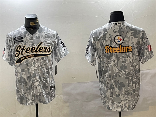 Men's Pittsburgh Steelers Team Big Logo 2024 Arctic Camo Salute to Service Stitched Baseball Jersey