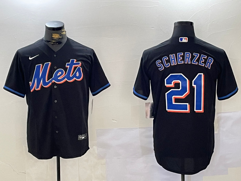 Men's New York Mets #21 Max Scherzer Black Cool Base Stitched Baseball Jersey