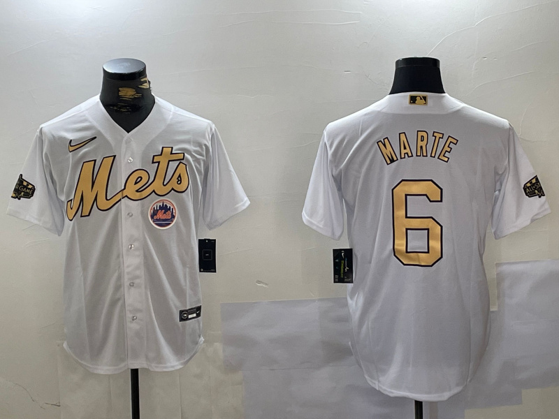 Men's New York Mets #6 Starling Marte 2022 All-Star White Cool Base Stitched Baseball Jersey