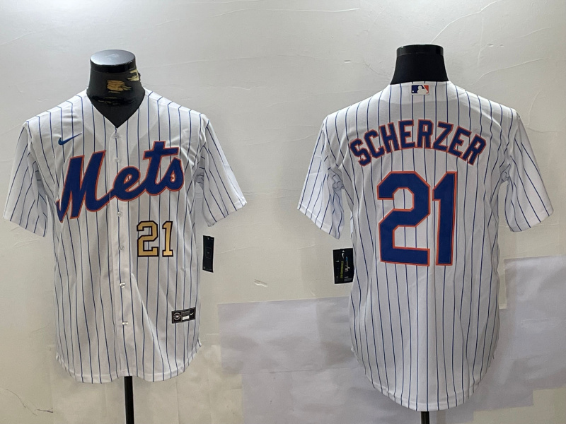 Men's New York Mets #21 Max Scherzer Number White Cool Base Stitched Baseball Jerseys