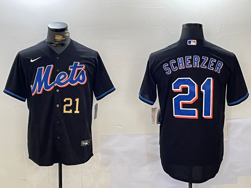 Men's New York Mets #21 Max Scherzer Number Black Cool Base Stitched Baseball Jersey