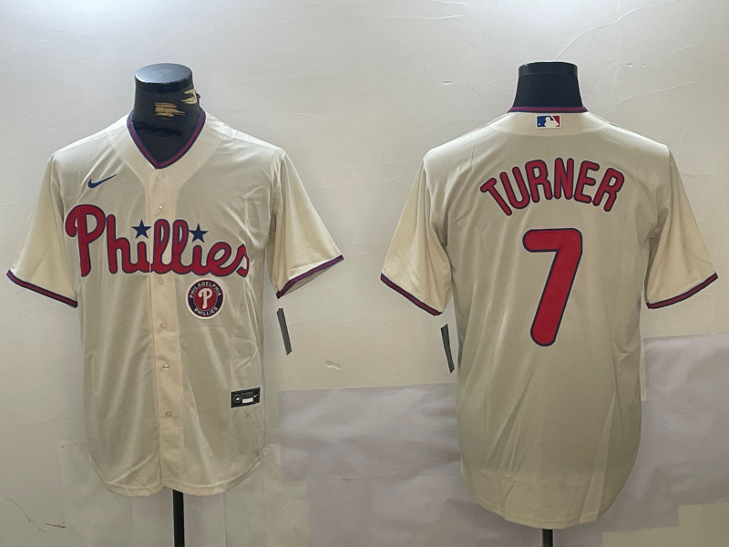 Men's Philadelphia Phillies #7 Trea Turner Cream Cool Base Stitched Baseball Jersey