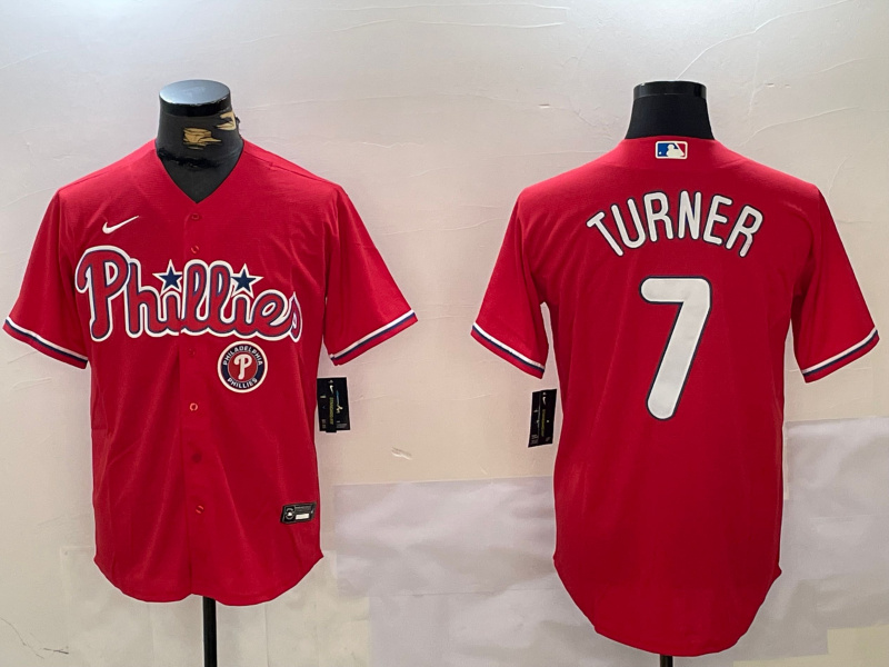 Men's Philadelphia Phillies #7 Trea Turner Red Cool Base Stitched Jersey