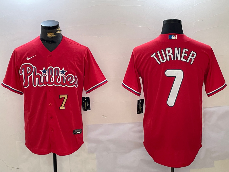 Men's Philadelphia Phillies #7 Trea Turner Red Cool Base Stitched Jerseys