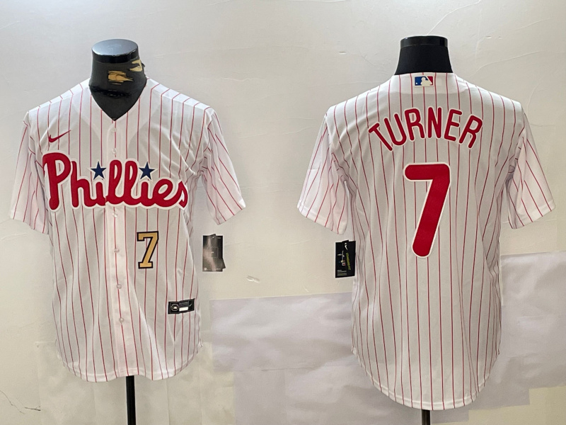 Men's Philadelphia Phillies #7 Trea Turner White Cool Base Stitched Baseball Jersey