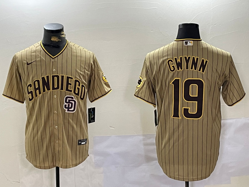 Men's San Diego Padres  #19 Tony Gwynn Tan Cool Base Stitched Baseball Jerseys